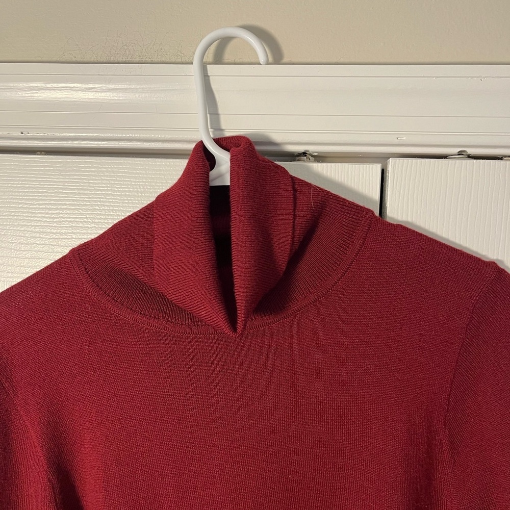 J Crew Turtleneck Wool Blend Sweater Burgundy Wine Red Medium - Picture 4 of 7